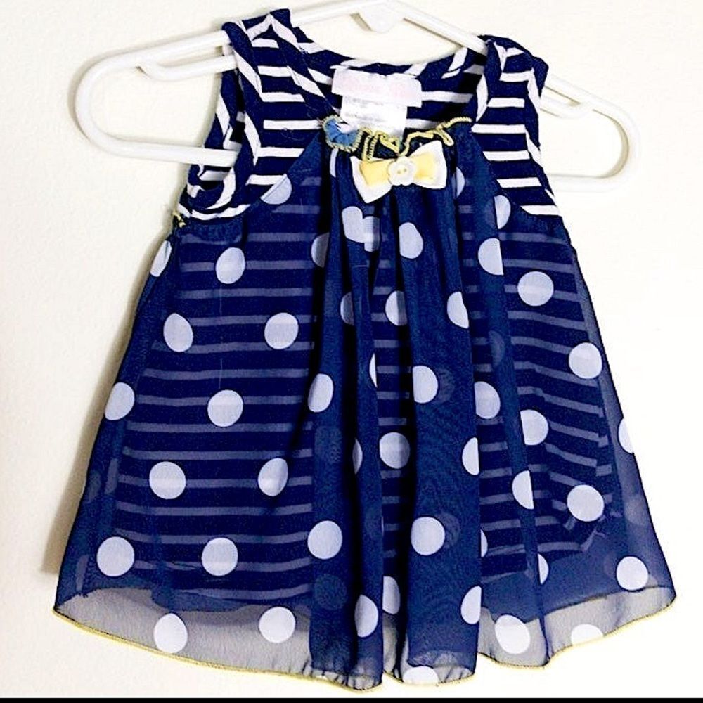 Bonnie Baby Navy Blue Nautical Summer Dress Sz 3-6M